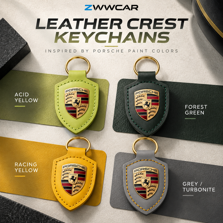 Porsche Classic Crest-Shaped Leather Keychain