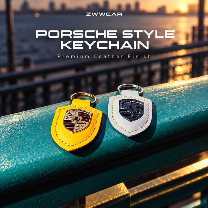 Porsche Classic Crest-Shaped Leather Keychain