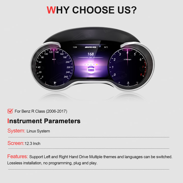Mercedes-Benz R-Class (2006-2017) A-Class (2015-2019) Digital Instrument Panel Upgrade