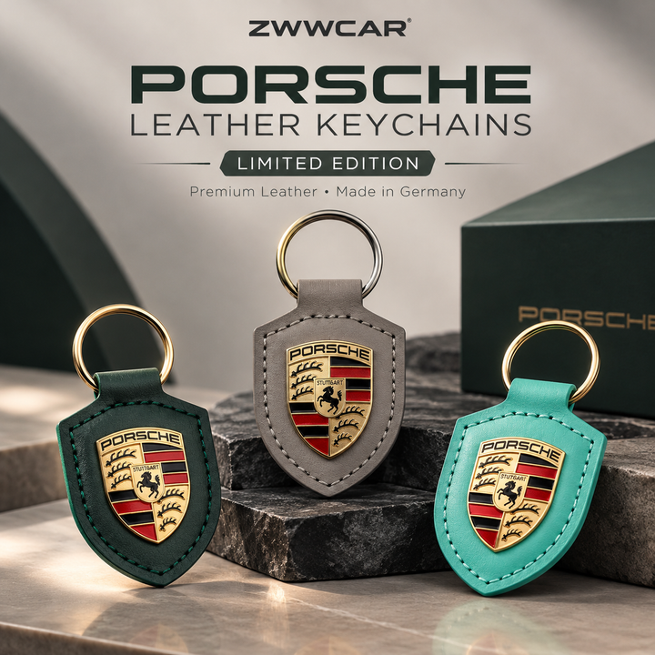 Porsche Classic Crest-Shaped Leather Keychain