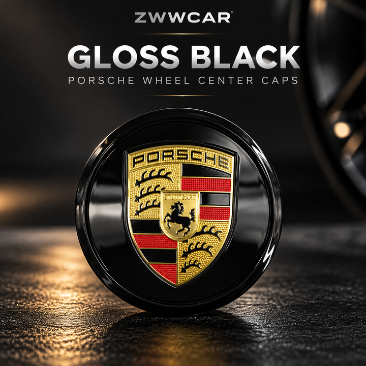Porsche wheel center caps with colored crests