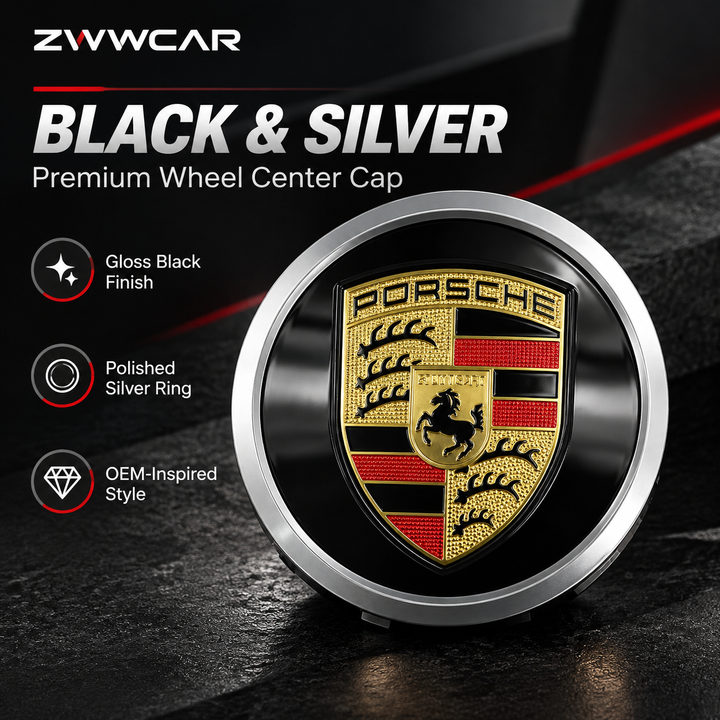 Porsche wheel center caps with colored crests