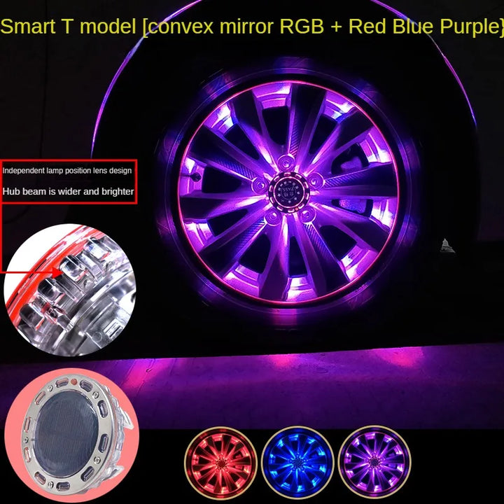 Smart remote control RGB solar car hub light