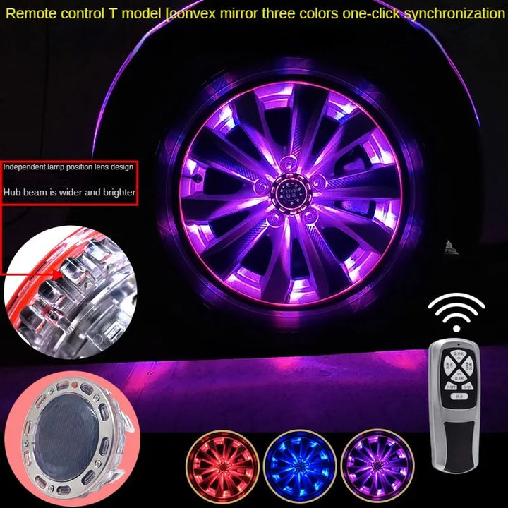 Smart remote control RGB solar car hub light