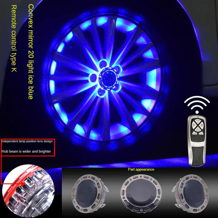 Smart remote control RGB solar car hub light