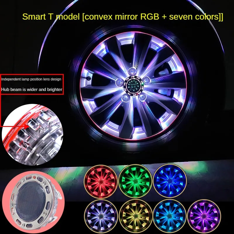 Smart remote control RGB solar car hub light