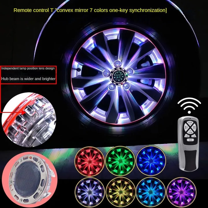 Smart remote control RGB solar car hub light