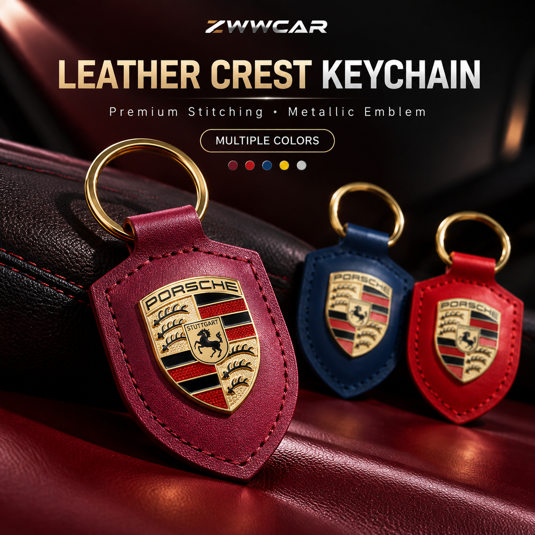 Porsche Classic Crest-Shaped Leather Keychain