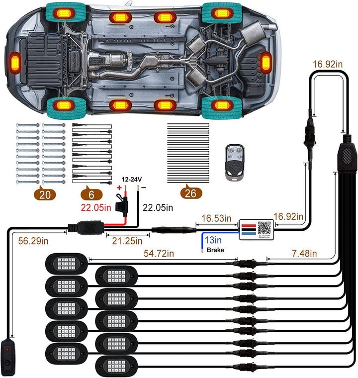 APP remote control RGB chassis moving head light is suitable for trucks, SUVs, motorcycles。