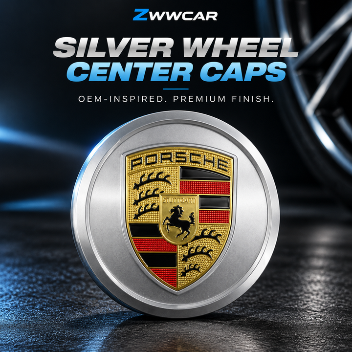 Porsche wheel center caps with colored crests