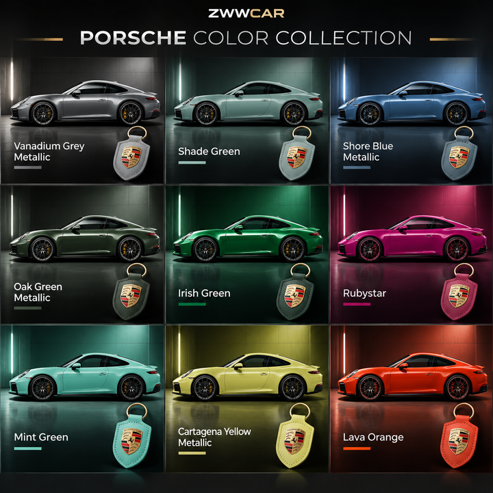 Porsche Classic Crest-Shaped Leather Keychain