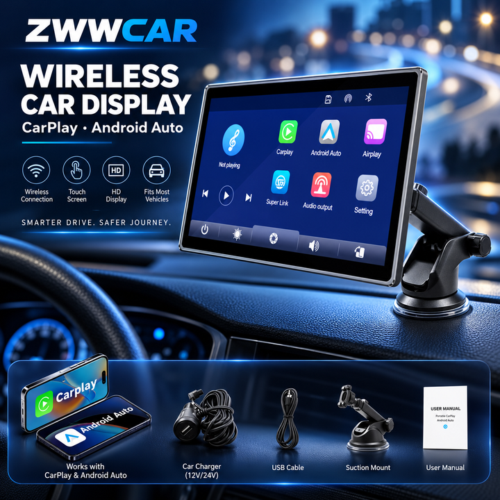 Portable Smart In-Car Display -Wireless CarPlay In-Car Monitor
