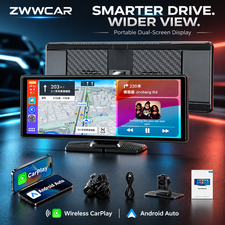 Portable Smart In-Car Display -Wireless CarPlay In-Car Monitor