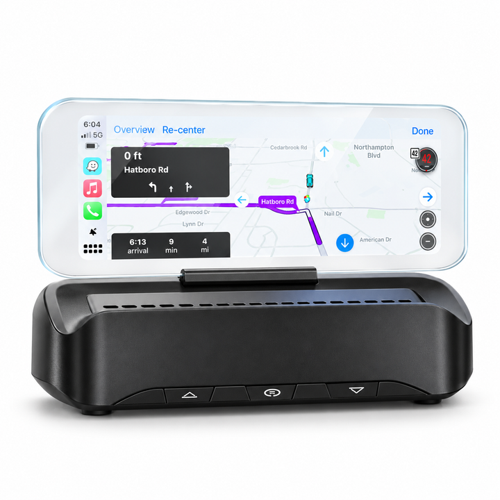 In-vehicle HUD (Head-Up Display) supporting wireless CarPlay and Android Auto.