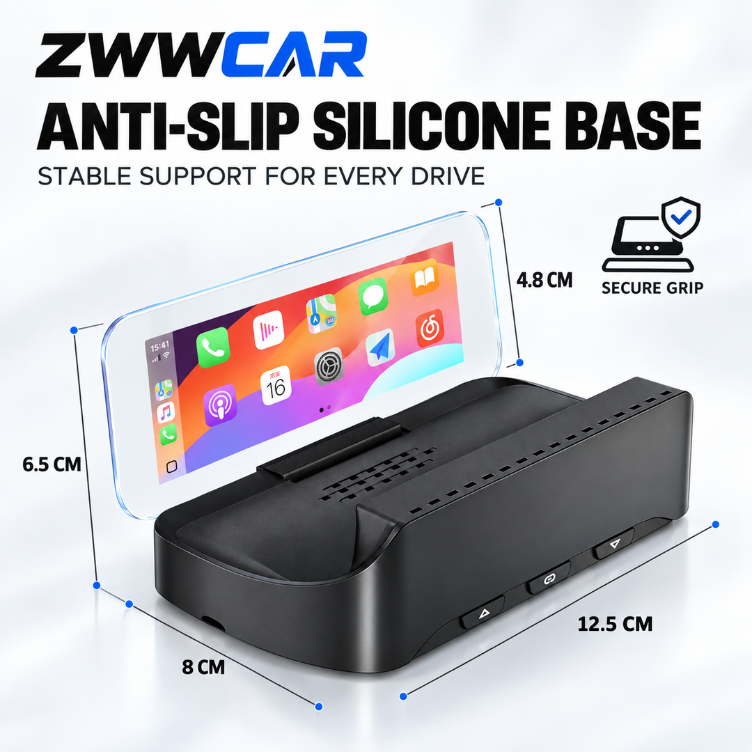 In-vehicle HUD (Head-Up Display) supporting wireless CarPlay and Android Auto.