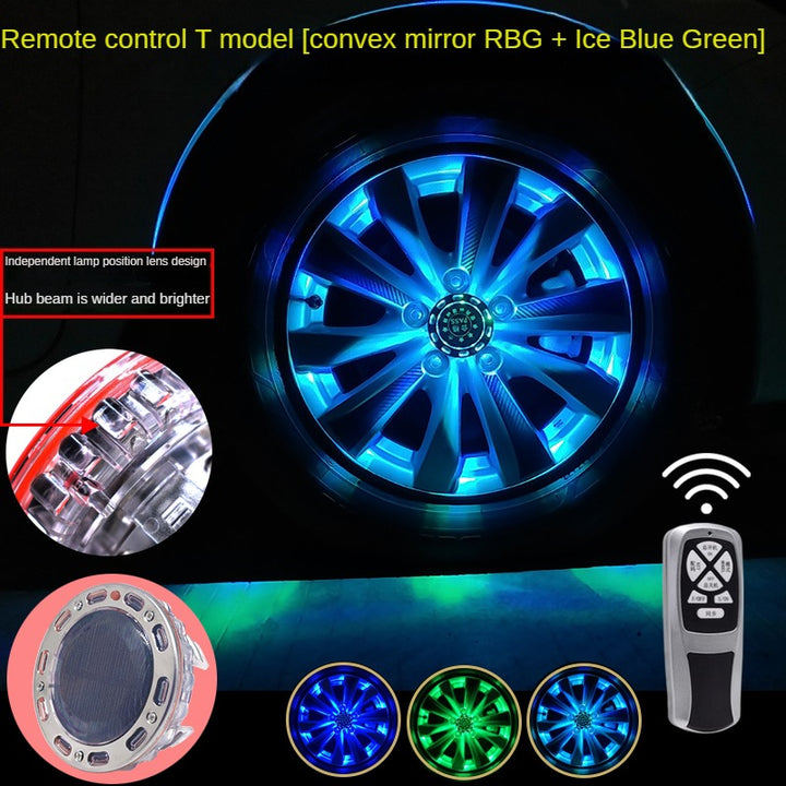 Smart remote control RGB solar car hub light