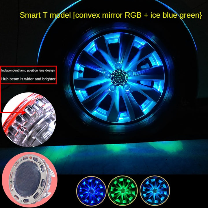 Smart remote control RGB solar car hub light