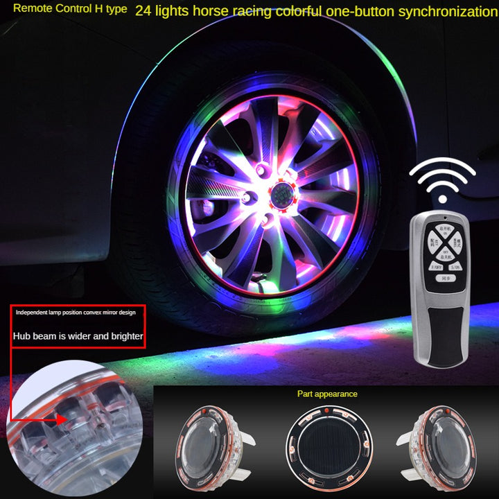 Smart remote control RGB solar car hub light