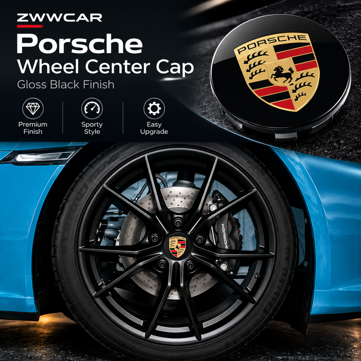 Porsche wheel center caps with colored crests