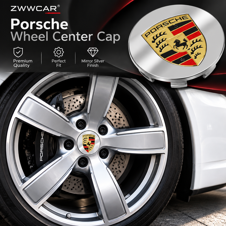 Porsche wheel center caps with colored crests