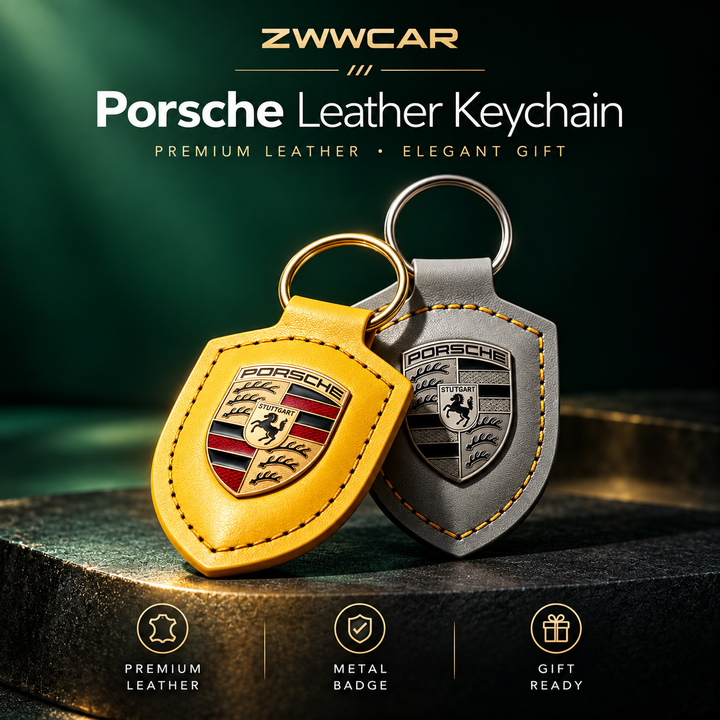 Porsche Classic Crest-Shaped Leather Keychain
