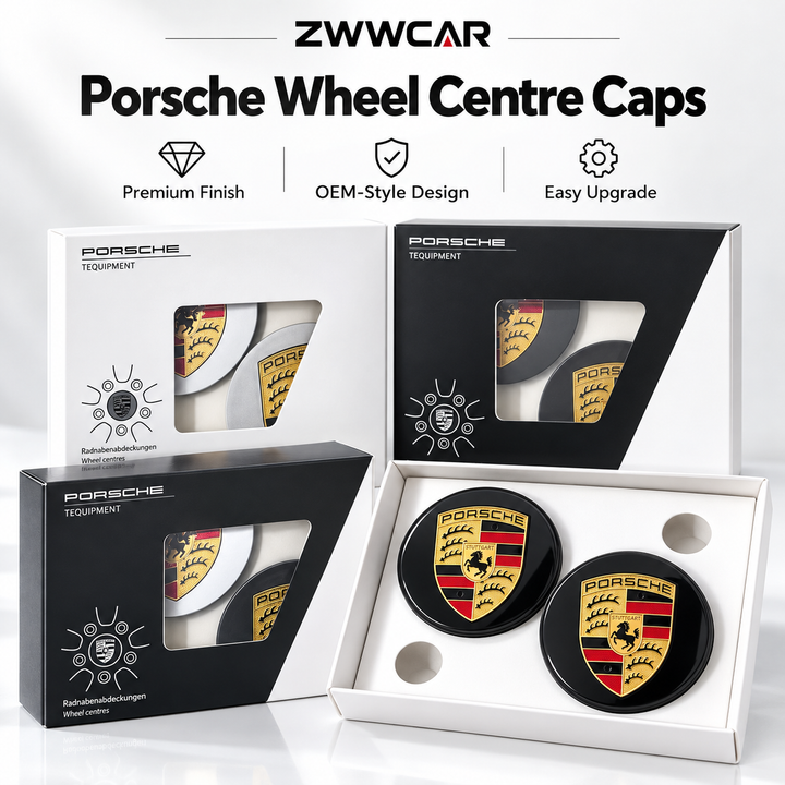 Porsche wheel center caps with colored crests