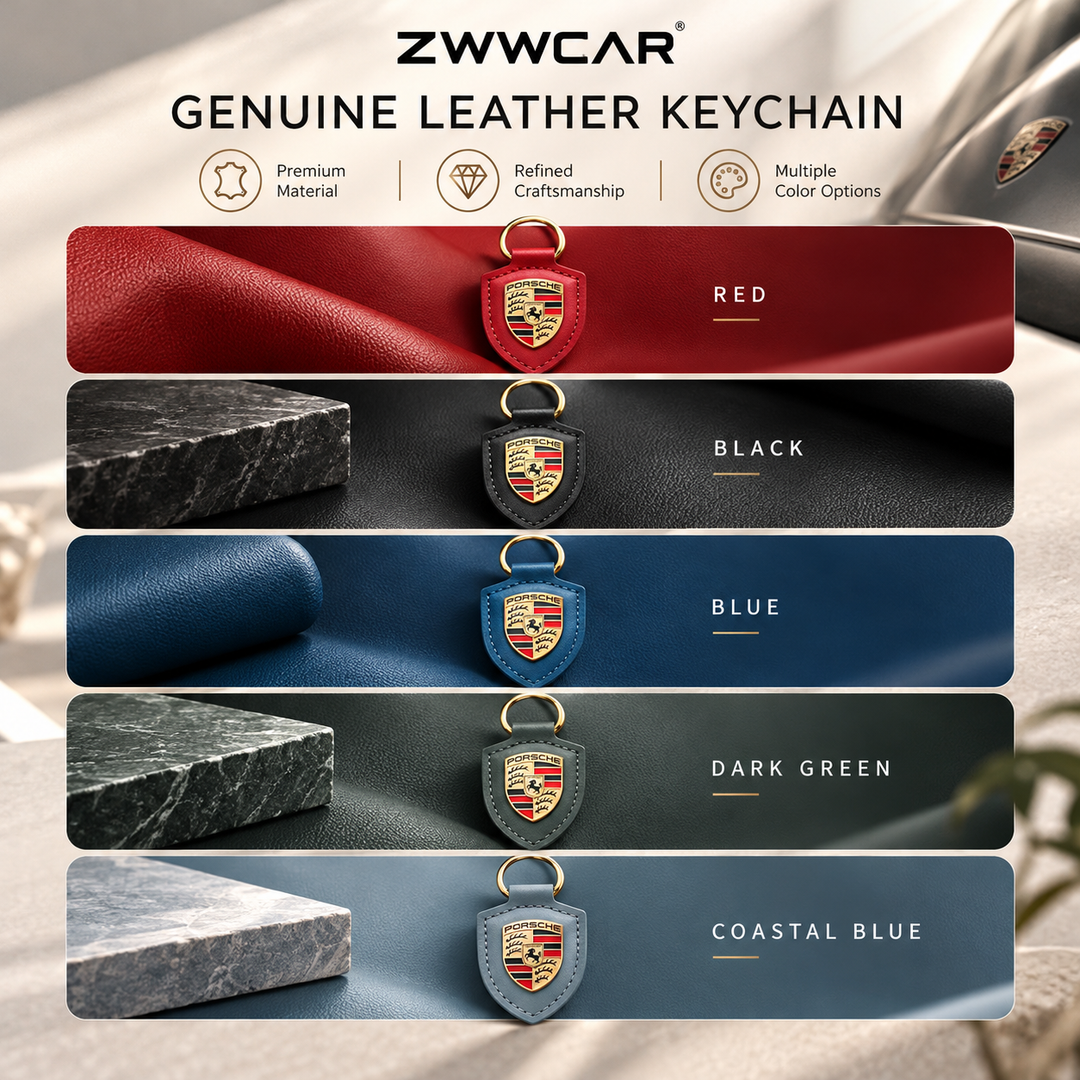 Porsche Classic Crest-Shaped Leather Keychain