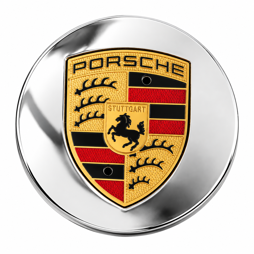 Porsche wheel center caps with colored crests